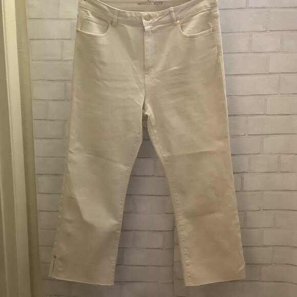 Ivory Women’s Michael Kors Gold Detailed Cropped Jeans Size 12 Very Good Cond - Picture 1 of 8